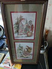 2004 Home Interiors Framed Christmas Santa Pictures Jo Beck 10.5