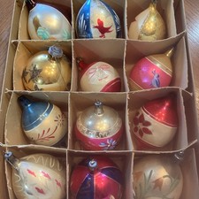 Dozen Vintage Hand Blown Mercury Glass Hand Painted Christmas Ornaments picture