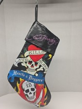 Designer Y2K ED HARDY Hearts Daggers Skulls Christmas Stocking Edgy Hip picture