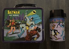 π₯ Aladdin Batman and Robin Metal Lunchbox and Thermos Complete Set 1966 Classic picture