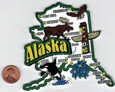 CLASSIC JUMBO ALASKA STATE MAP MAGNET 7 COLOR -JUNEAU FAIRBANKS ANCHORAGE picture