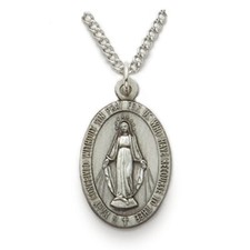 925 Sterling Silver Antiqued Miraculous Medal Mary Pendant Necklace Made In USA picture