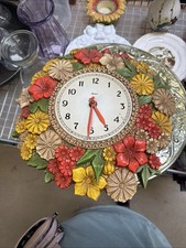 Vintage 1970s Syroco floral wall clock picture