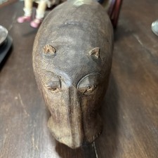 Vintage, Teak Wood? Large 3lb Hand Carved Wooden Hippo 9 inch Figure picture