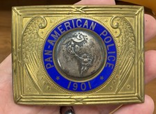 Pan American 1901 Buffalo NY Police Guard Belt Buckle Rare Enamel picture