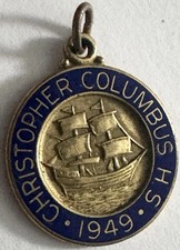 Vintage 1949 Christopher Columbus High School Enamel Medal Charm Pendant picture