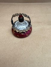 Peint Main Limoges France Tiny Perfume bottle and maroon basket holder picture