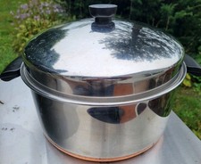 VINTAGE 6 QT Revere Ware Clinton Ill. 1801 Stock Pot with Lid Copper Clad picture