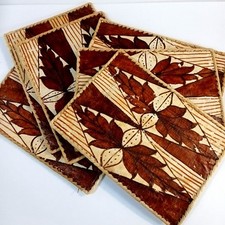 🌺 Set of 6 Vintage Handwoven Tapa Cloth Style Placemats Polynesian Decor picture