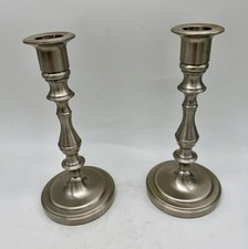 Vintage Baldwin Forged in America Satin Nickel Taper Candlesticks Pair Weighted picture