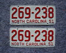 1951 North Carolina License Plate Plates PAIR / SET picture