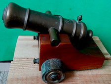 Vintage Brass Cannon Collectible Decorative Metalware & With Wood Stand picture