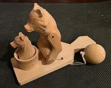 Vtg Russian Bogorodskoye Carved Wood Bear Cub Pendulum Toy Works Made In USSR picture