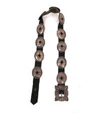 Vintage Sterling Silver Old Pawn Native American Style Concho Belt ~ Signed picture