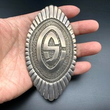 Large Vintage Navajo Native Hand Stampwork Silver Pin Brooch picture