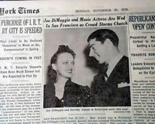 JOE DiMAGGIO New York Yankees & Dorothy Arnold MARRIED Weds Photo 1939 Newspaper picture