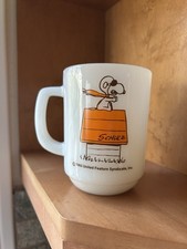Rare VTG 1965 Fire-King Snoopy Mug Curse You Red Baron ORANGE VARIANT Milk Glass picture
