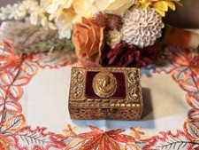 Mexico Eagle Antique Copper Hand Carved Cameo Hinged Velvet Lined Trinket Box picture