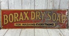Vintage 1920s Borax Dry Soap Tin Litho Advertising Sign 24x7 Rare READ picture
