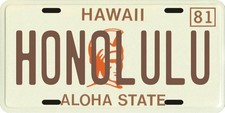 Hawaii 1980's HONOLULU Aluminum License Plate picture