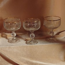 Bohemia Crystal Queen Anne's Lace Etched Champagne/tall Sherbet glasses lot of 3 picture