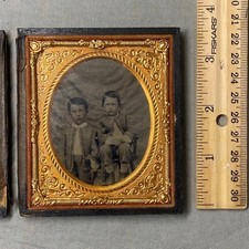 Antique 1/6 Plate Ambrotype Brothers Zouave Jackets Troy NY Schoonmakers 1860s picture