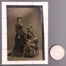 Antique CDV 6th Plate Tintype Friendship Photo of 2 Victorian Era Women #1271 picture