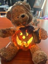 Vintage Oxford Elite Y2K Light-Up Halloween Teddy Bear & Jack-O-Lantern Figurine picture