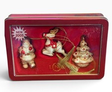 Vintage 2003 Lenox Tin Box Set of 3 Santa Reindeer Tree Ornaments NIB picture