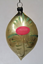 VTG pre WWII Glass RED FLOWER Gold Pictured DROP Christmas Ornament HEIM picture