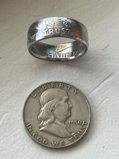 Franklin Half Dollar Ring - IN GOD WE TRUST - 90% Silver. U Pick Size & Year picture