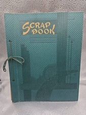 VINTAGE Art Deco Scrapbook Album Blank Unused Green Embossed Cord Bound 1930s... picture