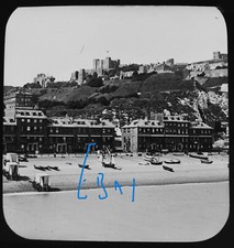 Photo DOVER KENT BATHING HUTS ON SEA FRONT ENGLAND C1905 Magic Lantern Slide picture