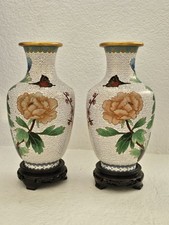 ✨ RARE MID CENTURY MATCHED PAIR Chinese Jingfa Cloisonnie VASES 10
