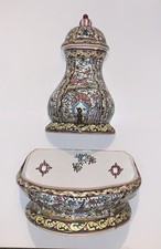 Three Piece Hand Painted Artisanal Ceramic Portuguese Fountain W Lid & Spigot picture