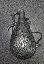 Rare Antique French Pewter Powder Flask, Metal, with Zeus  & Greek Goddess picture