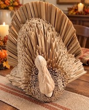 Large VTG Turkey Corn Husk Wood Folk Art Thanksgiving Fall Figure Decor Bird picture