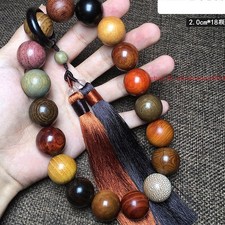 Big 20mm*18Pcs Natural Wood Colorful Prayer Beads Buddhist Lucky Handheld Rosary picture