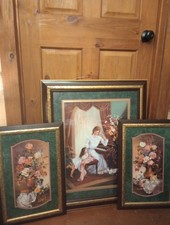 Vintage 1998 Home Interiors 3 Pc Set May I Play 33.5x27.5 Portrait Roses 24x15.5 picture