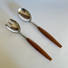 Vtg Dansk Fjord Serving Set Fork Spork Spoon Stainless Teak Quistgaard Ducks 11
