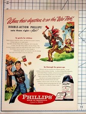 Phillips Milk of Magnesia Vintage Ad 1940s 50s Boy Indian War Path Ephemera picture