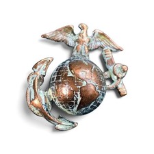 USMC M1920 Eagle Globe Anchor EGA Cover Emblem Vintage WW2 Bronze Screw Back... picture