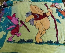VTG Beacon Disney Fringe Throw Blanket Tapestry Winnie The Pooh 52x51 picture