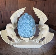 VTG NUART 1930s Art Deco TV Lamp White Birds of Prey Blue Hobnail Glass Shade picture