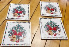 4 VINTAGE 1987 O CHRISTMAS TREE TILE Wall HANGER or TRIVETS 6 Inch Sguare picture