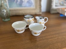DEFECTIVE RARE Meissen Court Dragon Yellow 2 Demitasse Cups Creamer Bowl G3D picture