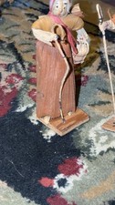 Vintage Cornhusk Doll Couple Peasant Figures Straw Folk Art Pair on Wood Bases picture
