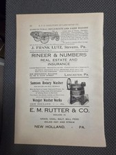 1909 LR Ads LUTZ Farm Wagons Stevens PA WENGER Washers New Holland PA E M RUTTER picture