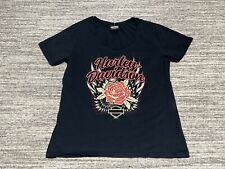 Harley Davidson T Shirt Women's Large Black Red Glitter Logo Rose Sparkling RARE picture