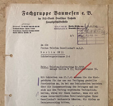 1941 WW2 Germany Business Letter Fachgruppe Bauwesen to Protos Telefon Berlin picture